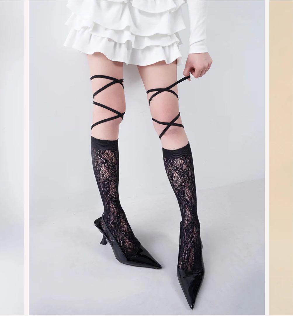 新品未開封 ダーリッチ レースハイソックス 黒 ブラック F Darich