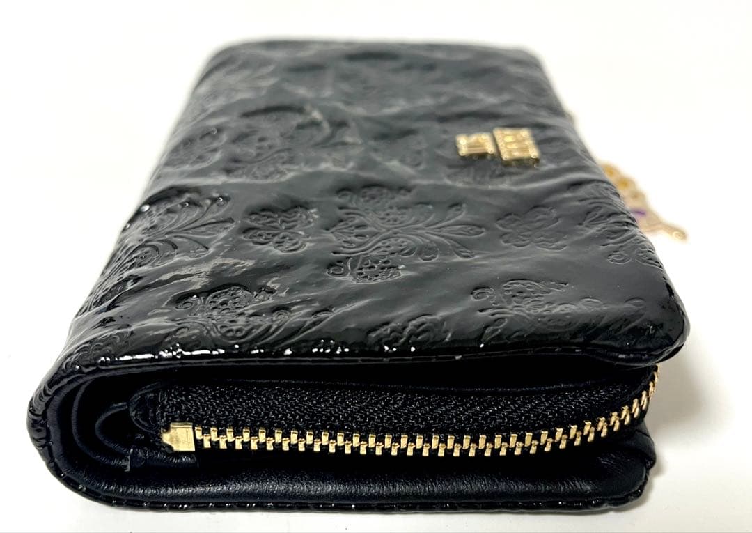 【新品未使用】ANNA SUI 財布 黒 二つ折り 蝶 エナメル