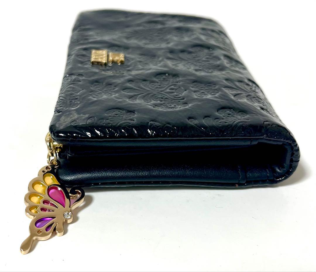 【新品未使用】ANNA SUI 財布 黒 二つ折り 蝶 エナメル