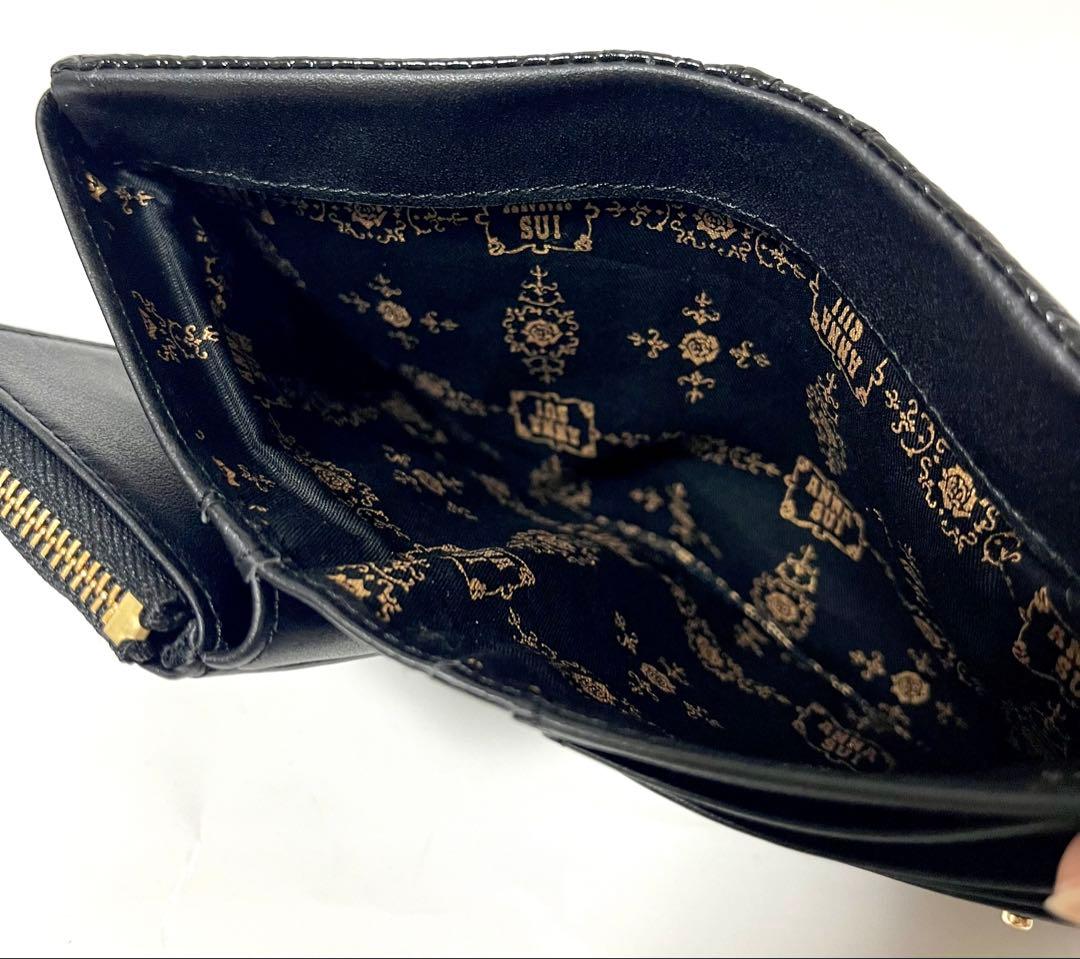 【新品未使用】ANNA SUI 財布 黒 二つ折り 蝶 エナメル