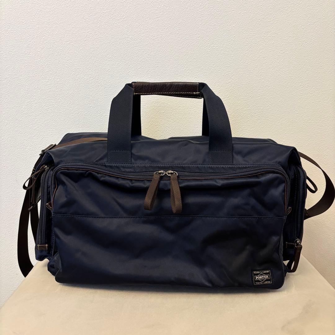 未使用級☆2way PORTER 吉田カバン ダッフルバッグネイビー紺革レザー