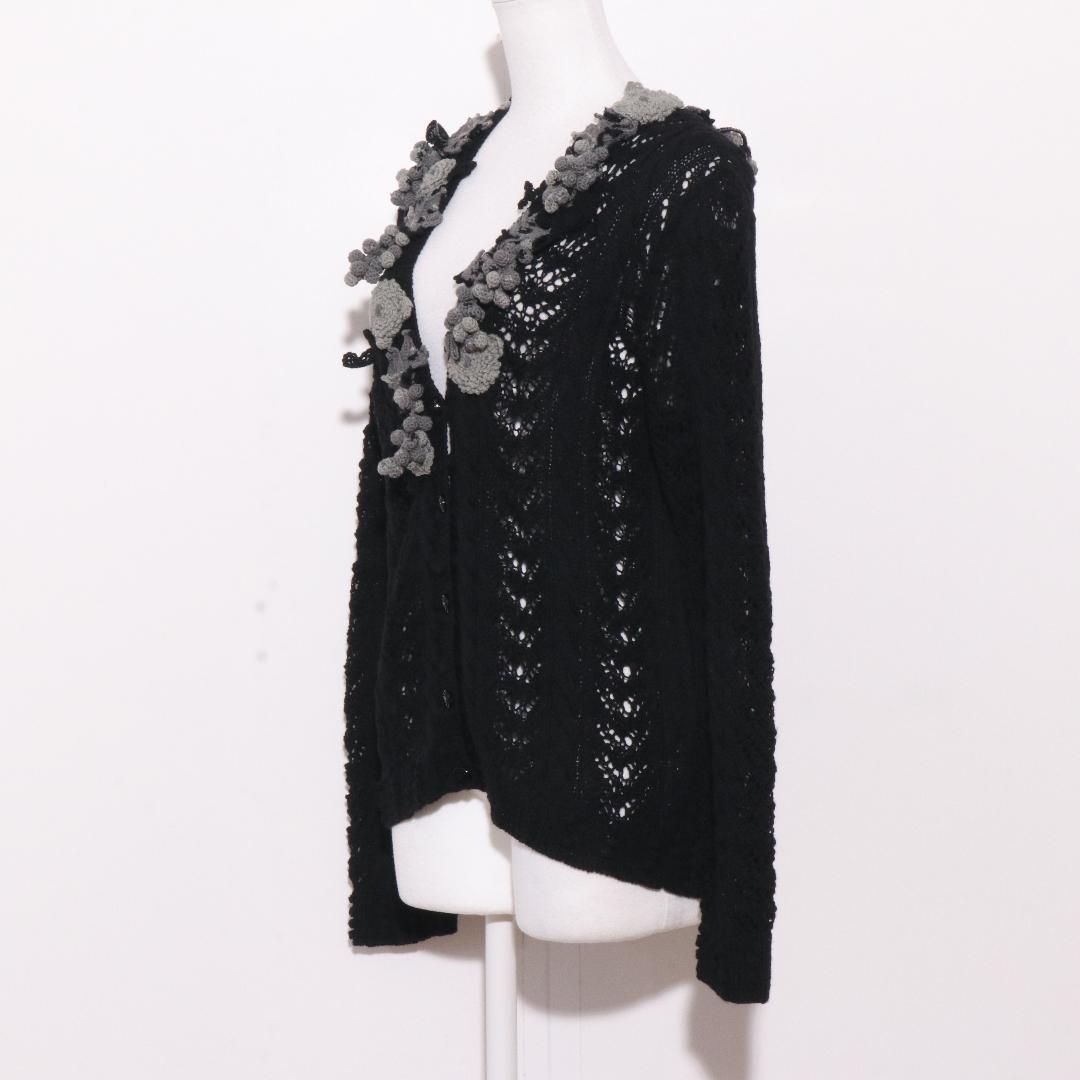 美品 KANEKO ISAO カーディガン 透かし編みニット 立体花モチーフ装飾
