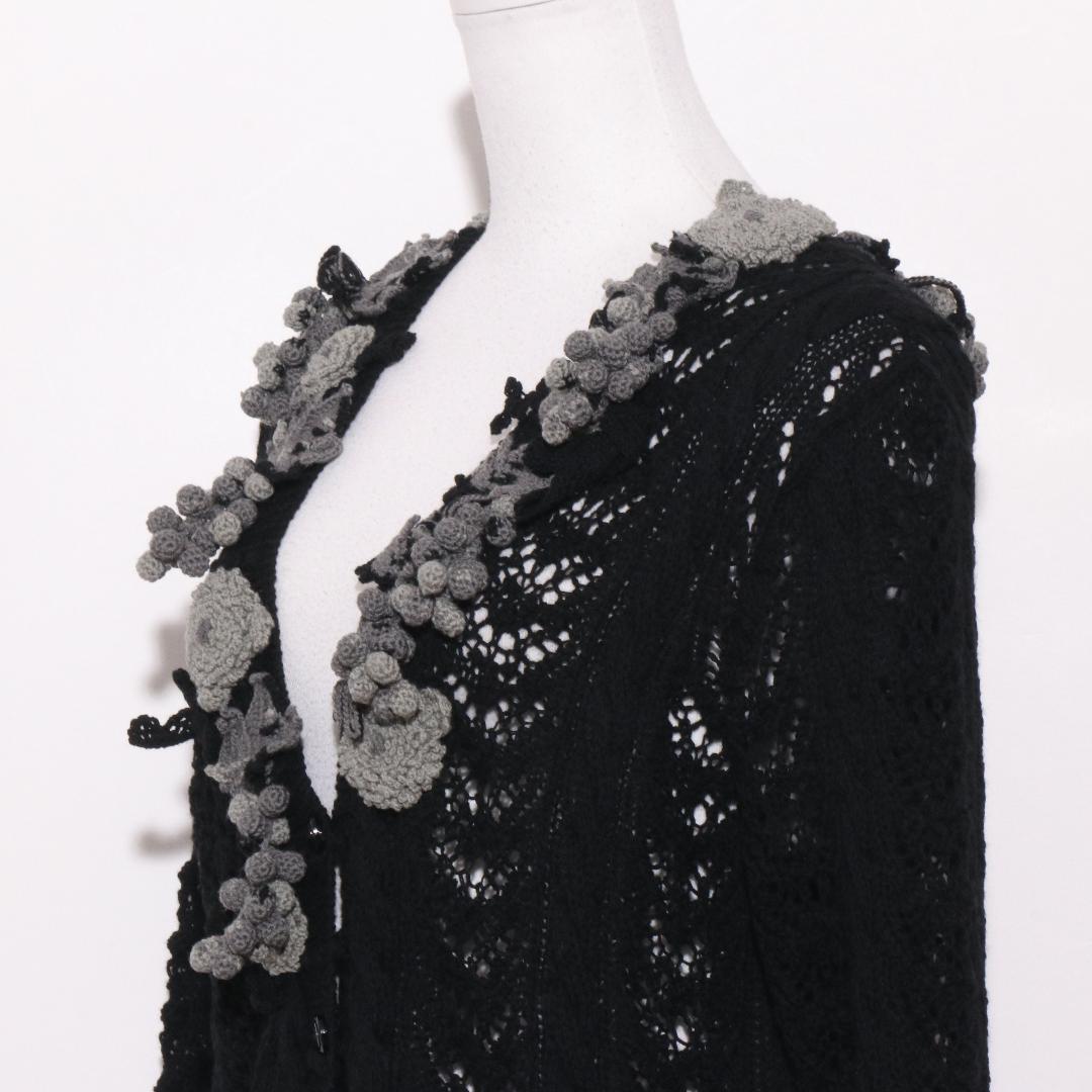 美品 KANEKO ISAO カーディガン 透かし編みニット 立体花モチーフ装飾