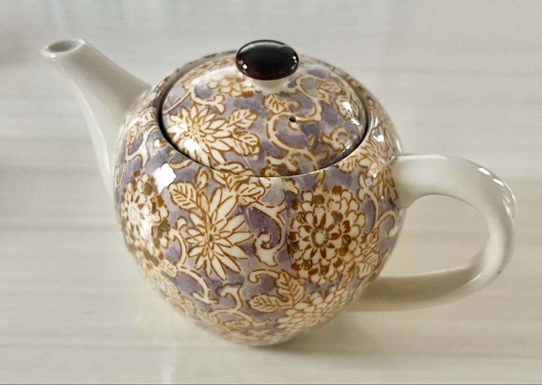 佐橋製陶所　美濃焼　茶器セット　ポット 湯呑み　ミニ皿　唐草模様　色唐草