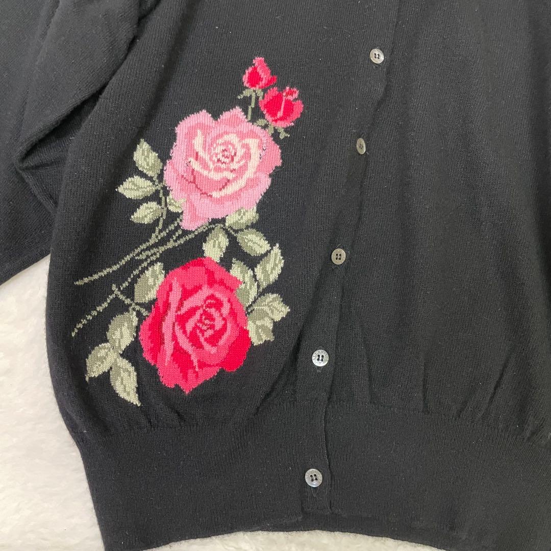 美品　BALLANTYNE バランタイン　カシミヤ　バラ刺繍 カーディガン