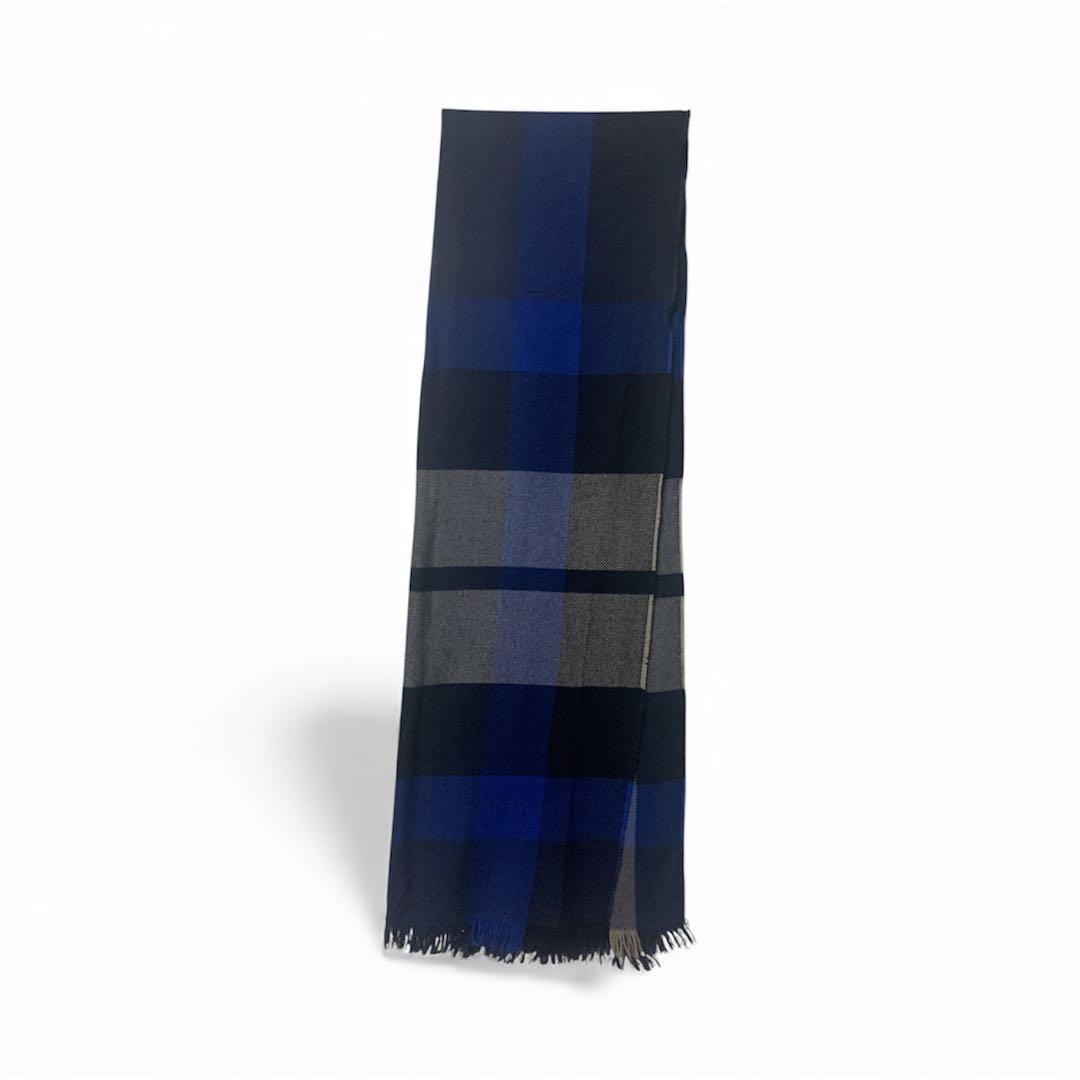 【美品】Burberry チェック柄スカーフ｜青×黒×グレー／ウール×カシミヤ混