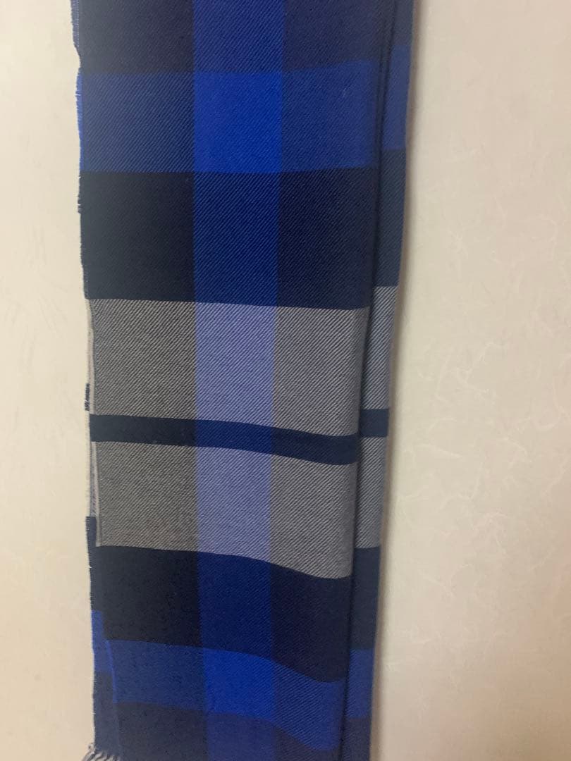 【美品】Burberry チェック柄スカーフ｜青×黒×グレー／ウール×カシミヤ混