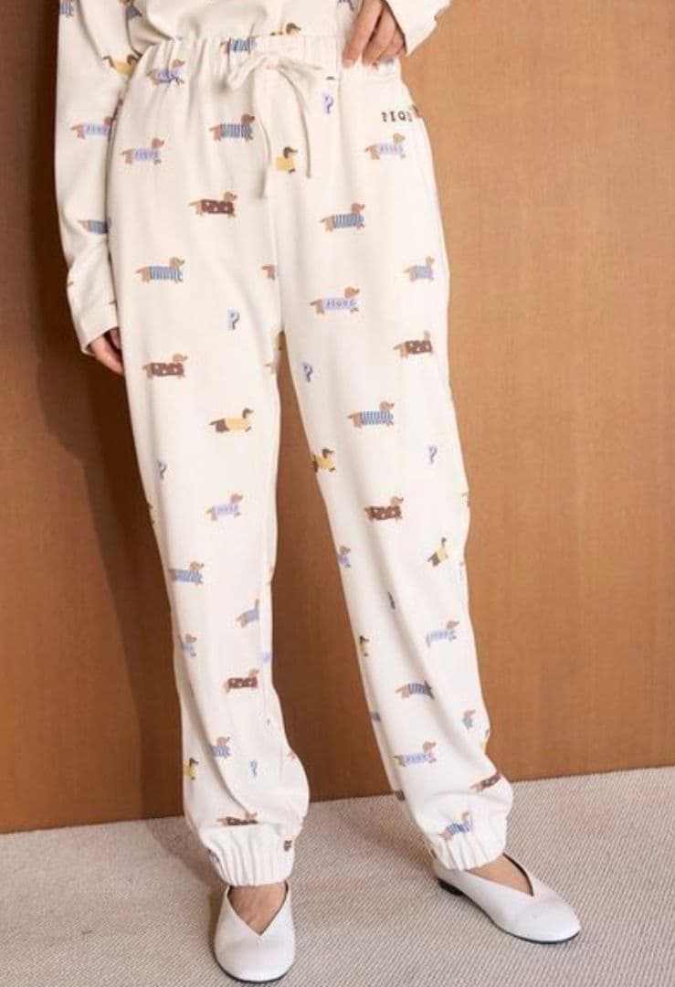 ジェラートピケ ダックスフンド柄ロングTシャツ+ロングパンツ