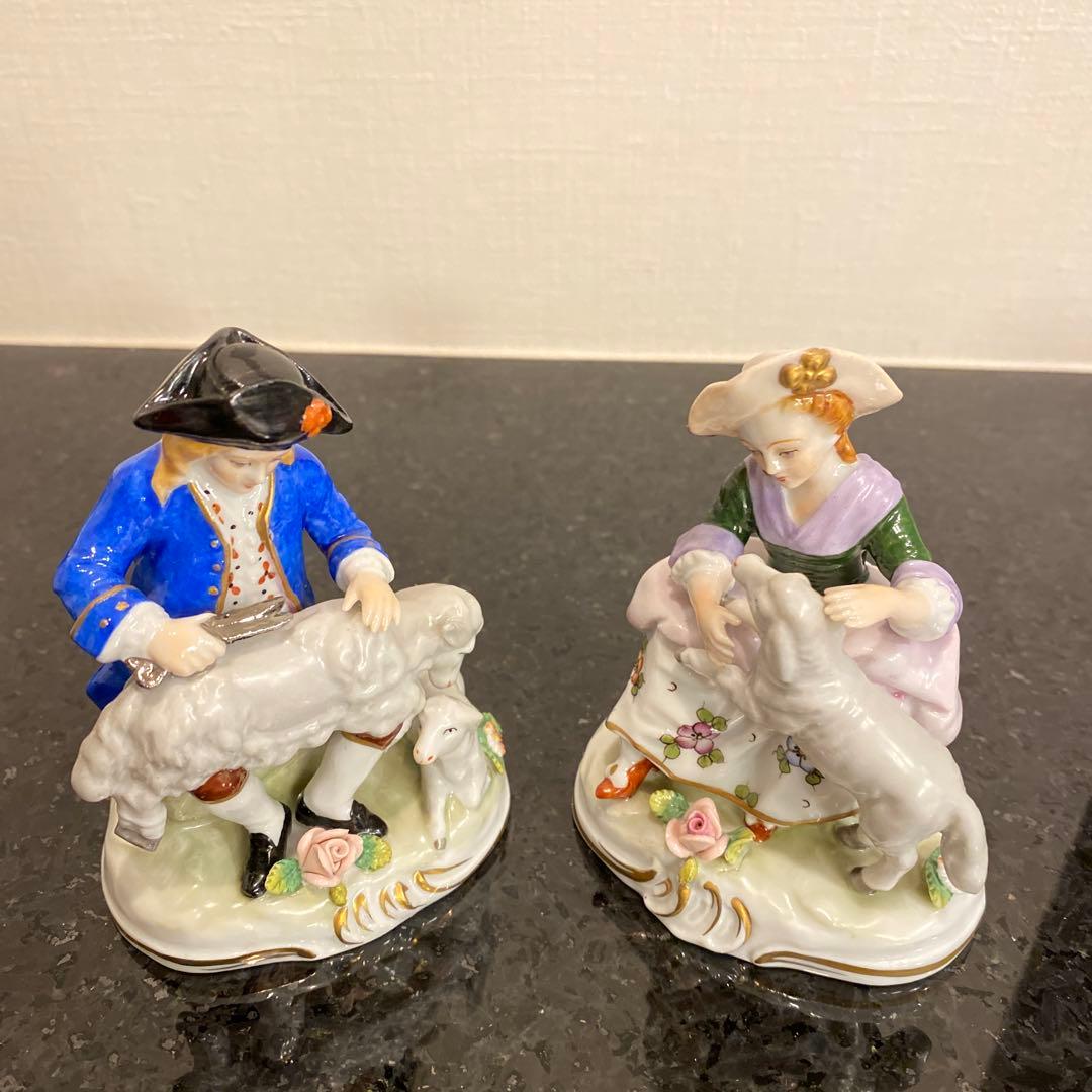 【希少♡一点物】ジッツェンドルフ　カップルと羊　磁器人形