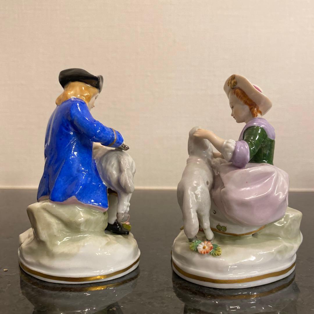 【希少♡一点物】ジッツェンドルフ　カップルと羊　磁器人形