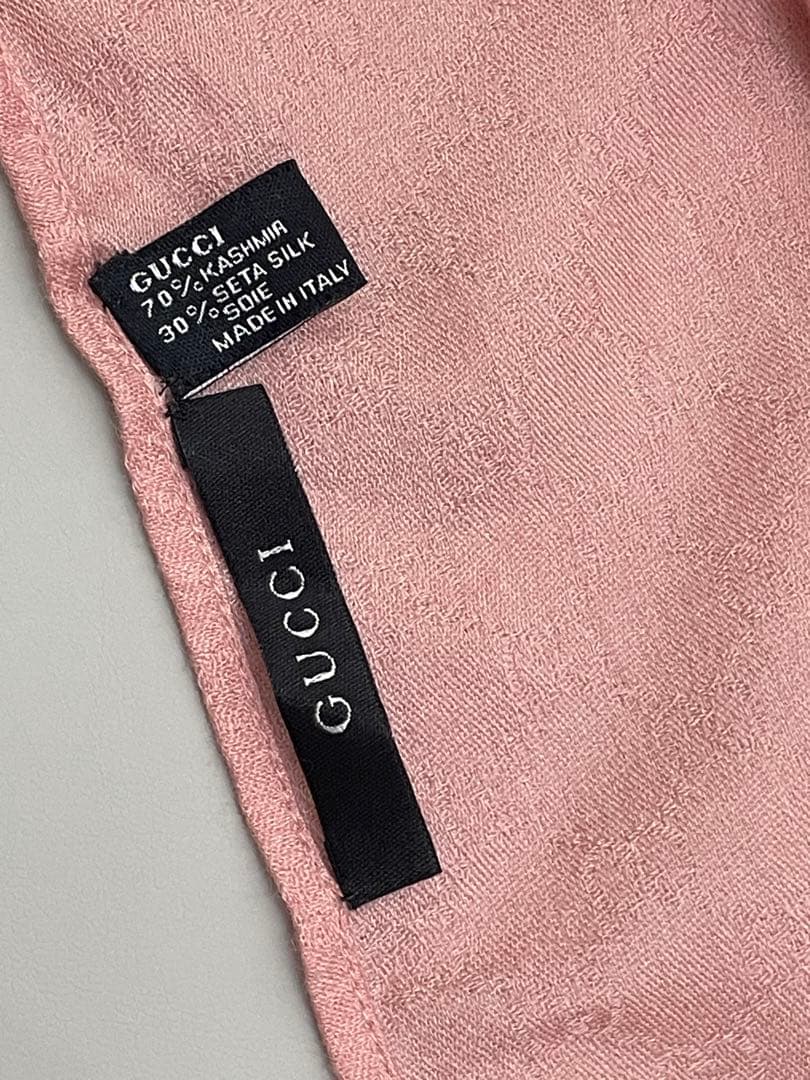 GUCCI ピンク GG柄　カシミヤストール フリンジ付き