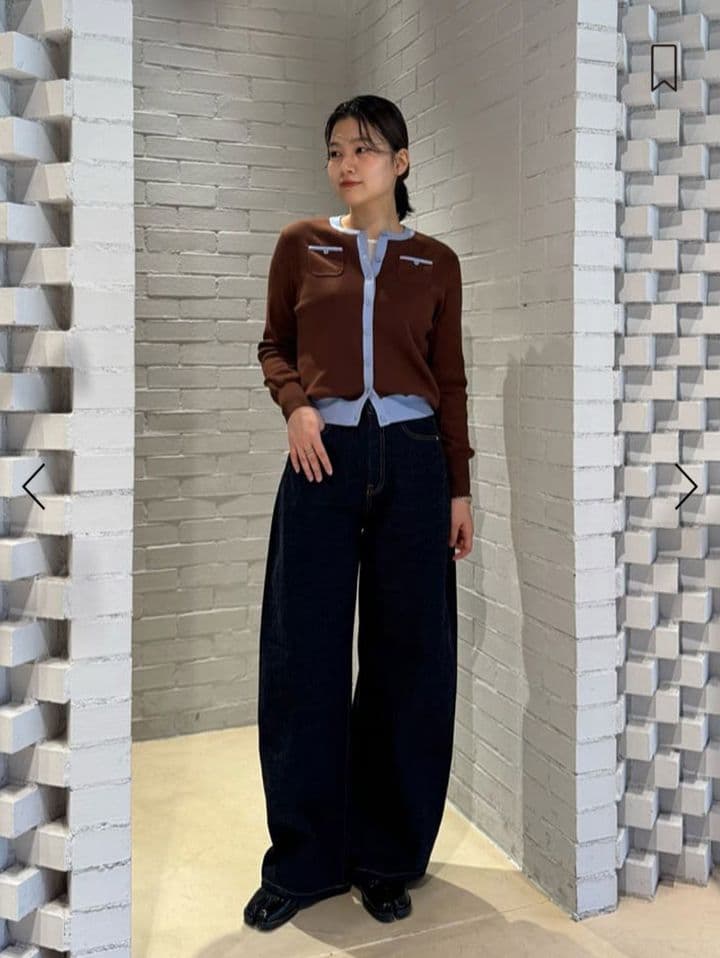 【美品】CABaN コットンカシミヤ バイカラークルーネックカーディガン