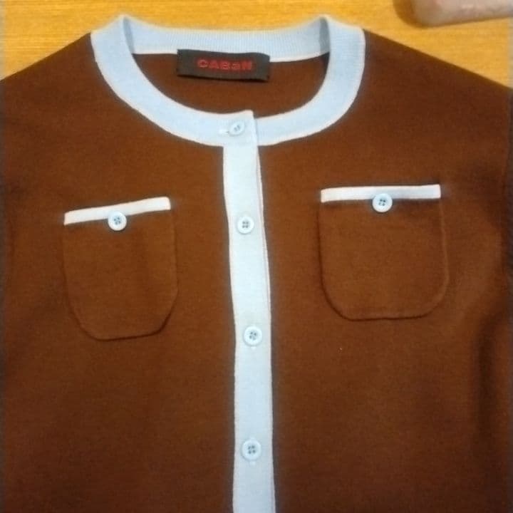 【美品】CABaN コットンカシミヤ バイカラークルーネックカーディガン