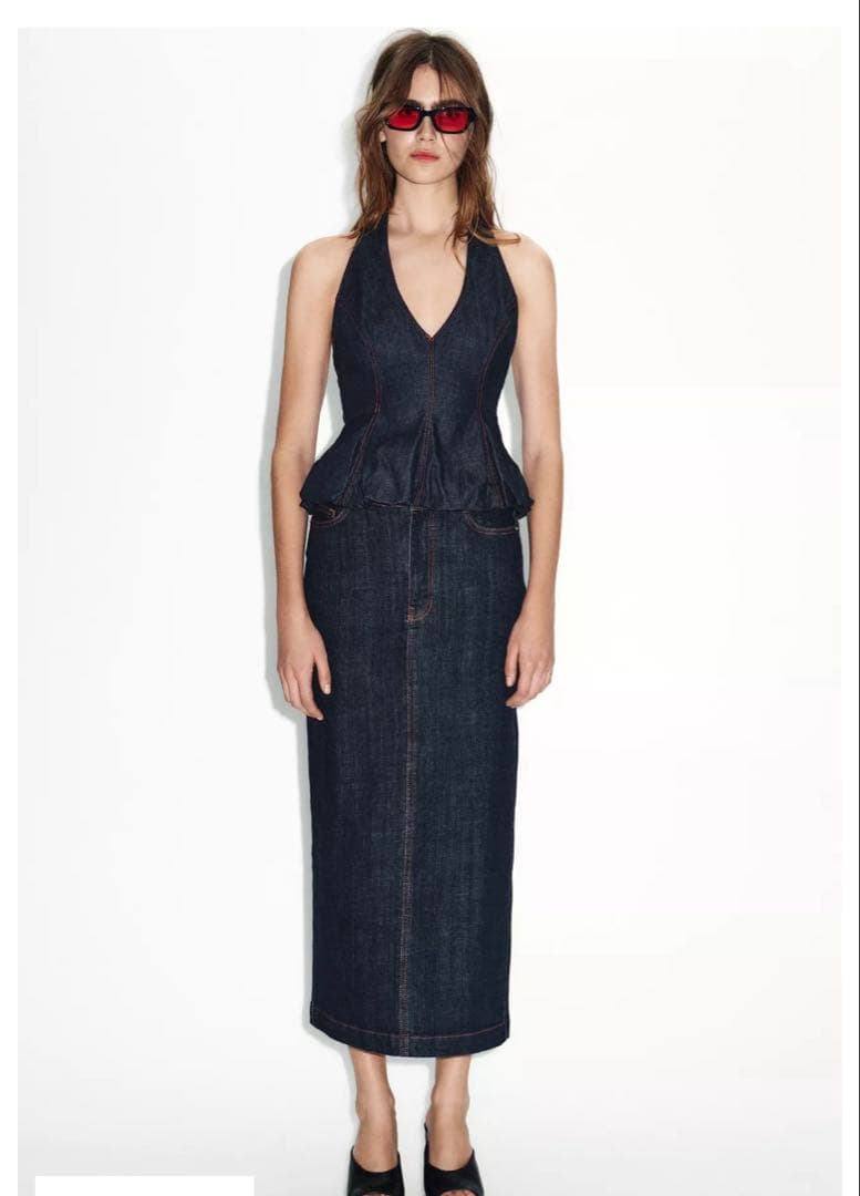 完売品⭐︎ZARA Z1975 ミディ丈デニムスカート L ブルー スリット