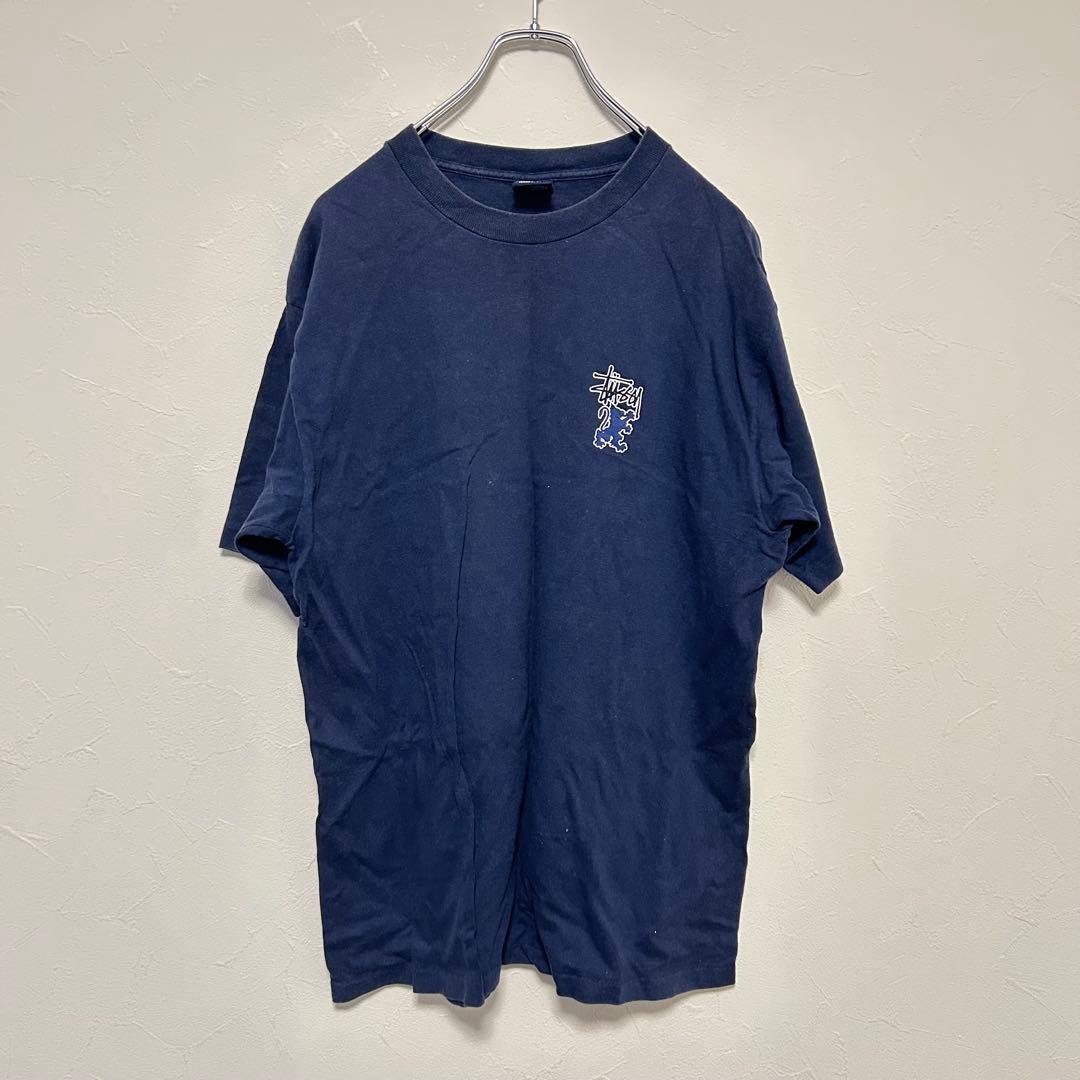 old Stussy ネイビー Tシャツ バックプリント クラウン