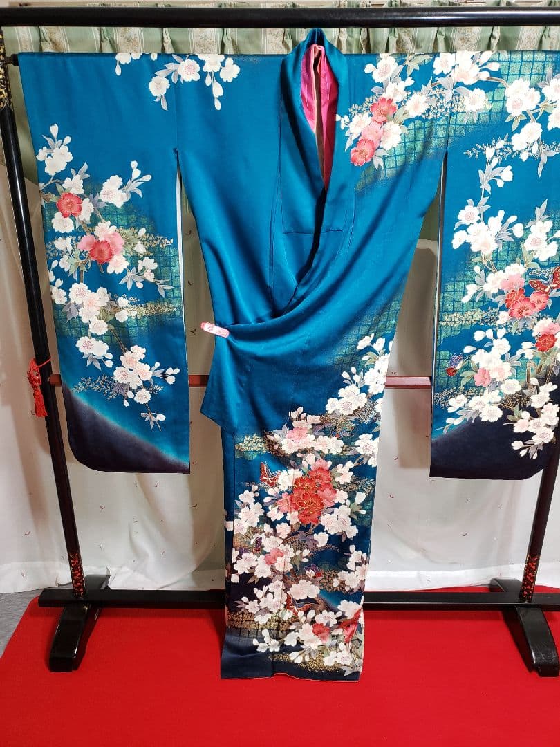 ★振袖★卒業式★振袖　ブルー系　正絹　単品　セット
