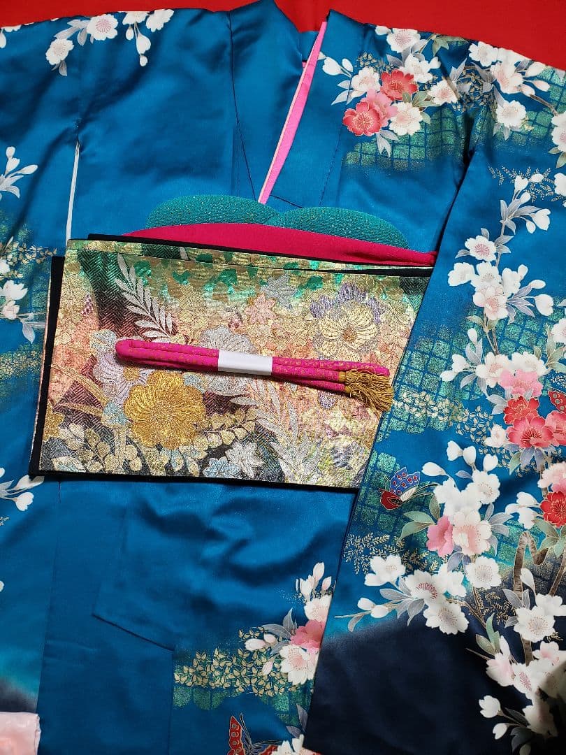 ★振袖★卒業式★振袖　ブルー系　正絹　単品　セット