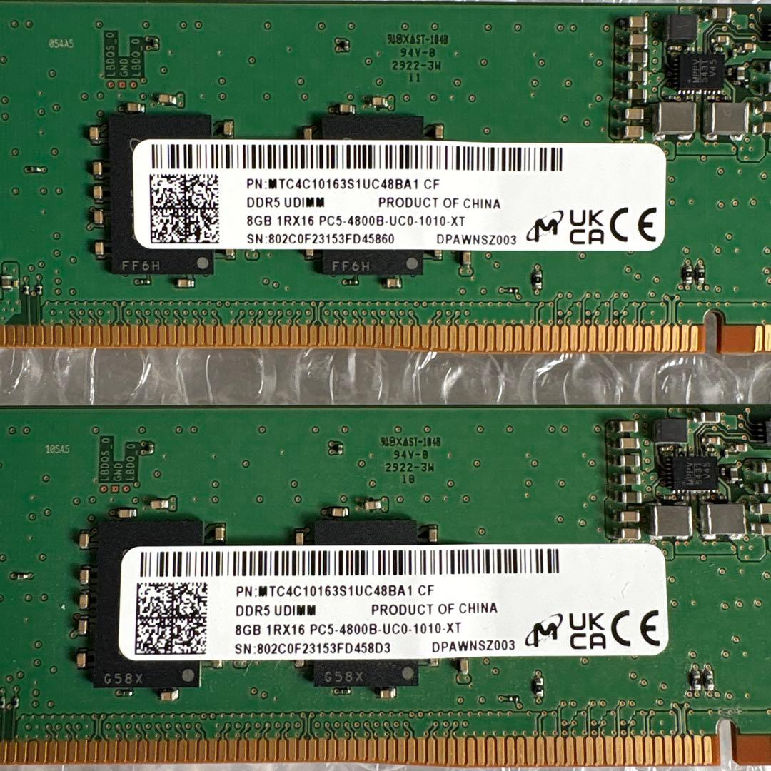 DDR5 8GB*2メモリ 4800MT/s