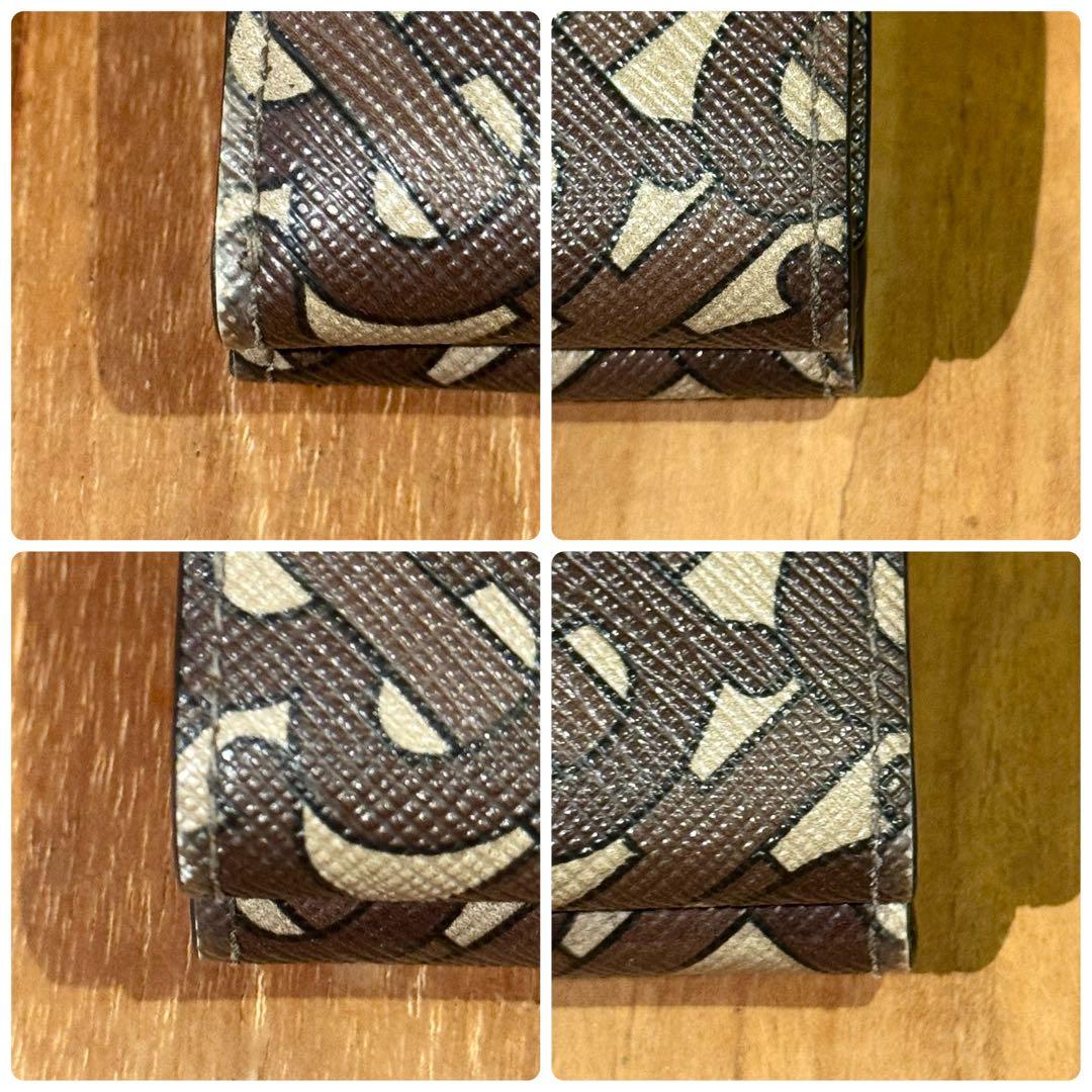 【美品】BURBERRY TBモノグラム ロゴ総柄 三つ折り財布 コンパクト