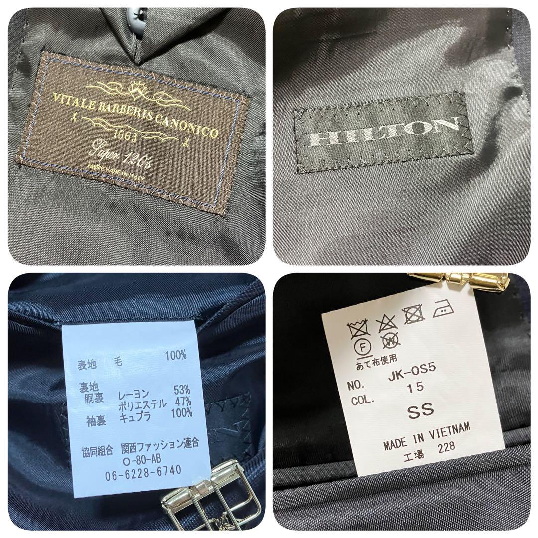 新品同様 タグ付 HILTON カノニコ 紺ブレ 本切羽 XS チェック 段返り