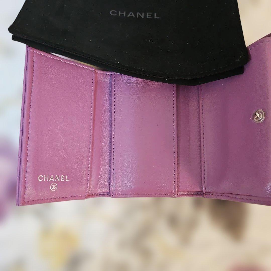 CHANEL パープル 三つ折り財布