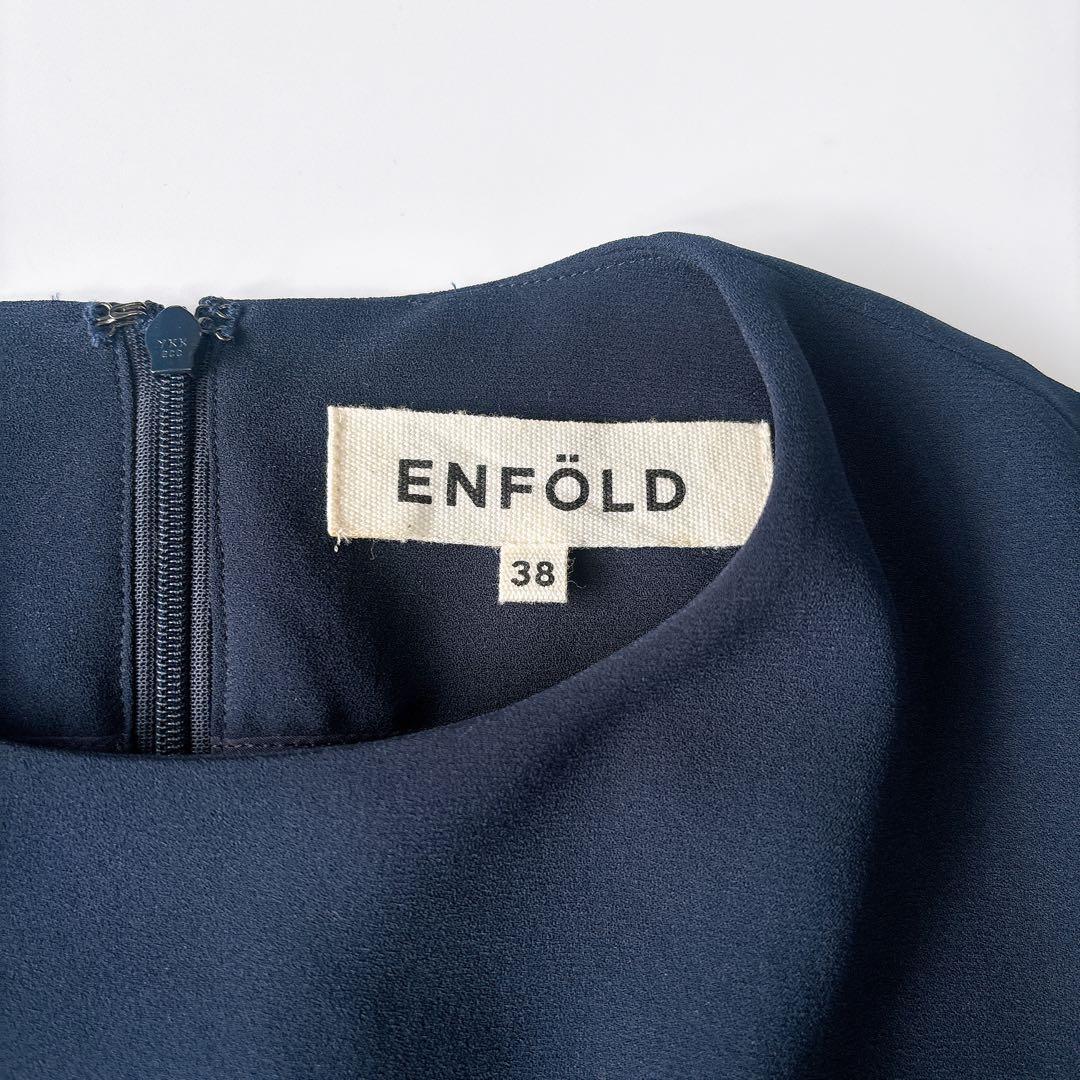 ENFOLD エンフォルド⁑フレアスリーブブラウスワンピース　ネイビー　薄手