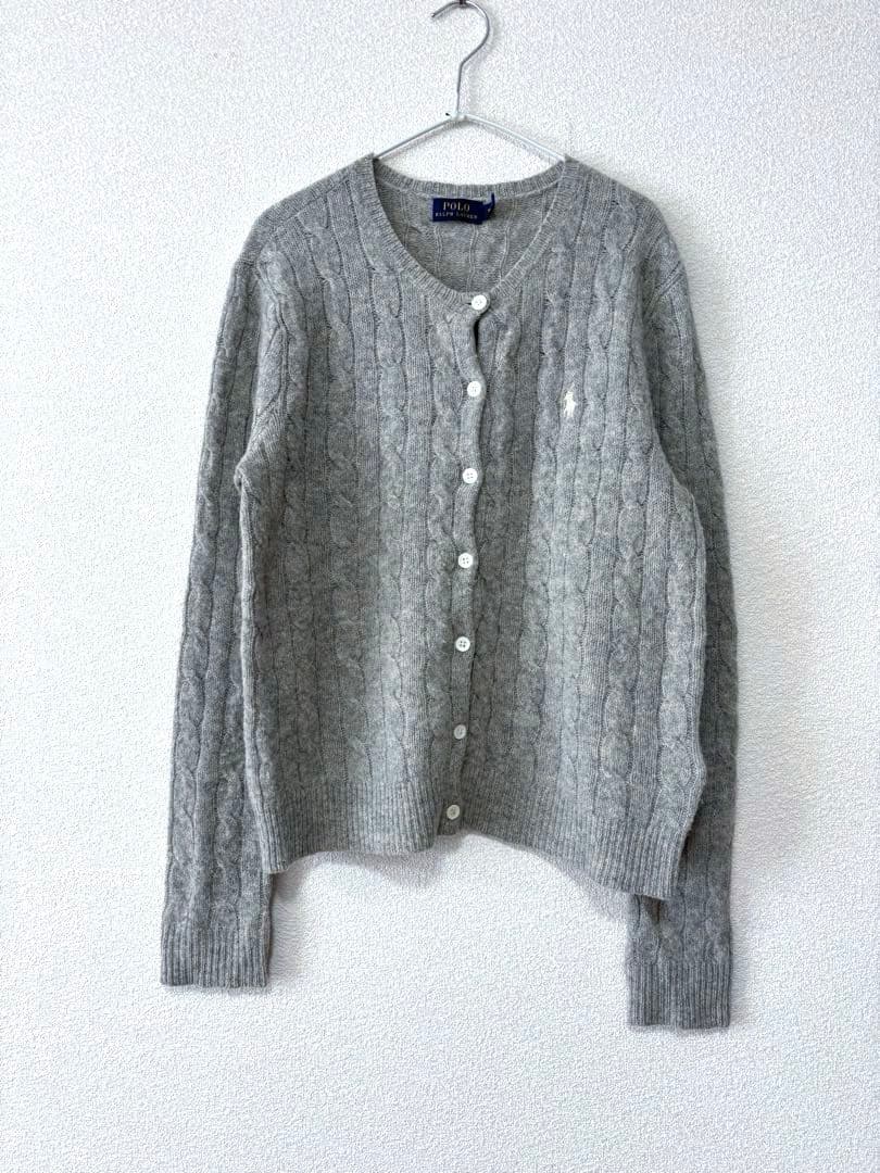 ラルフローレン　カシミヤ混　ケーブル　カーディガン　グレー　M