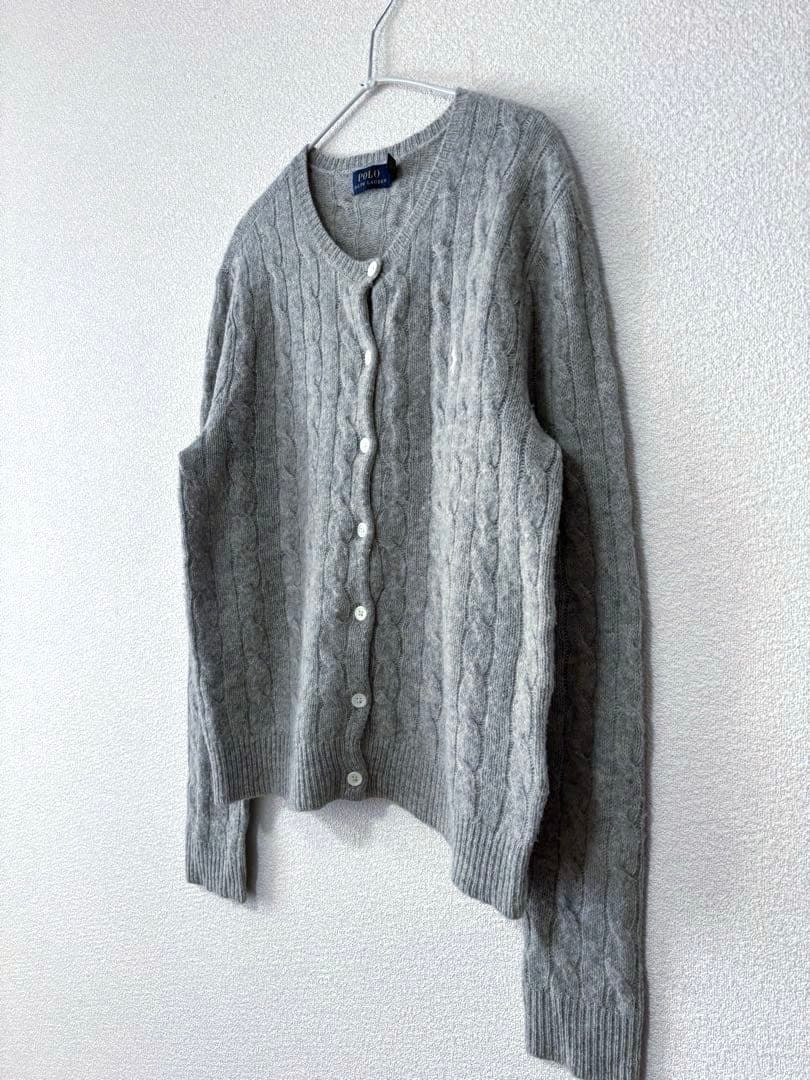 ラルフローレン　カシミヤ混　ケーブル　カーディガン　グレー　M