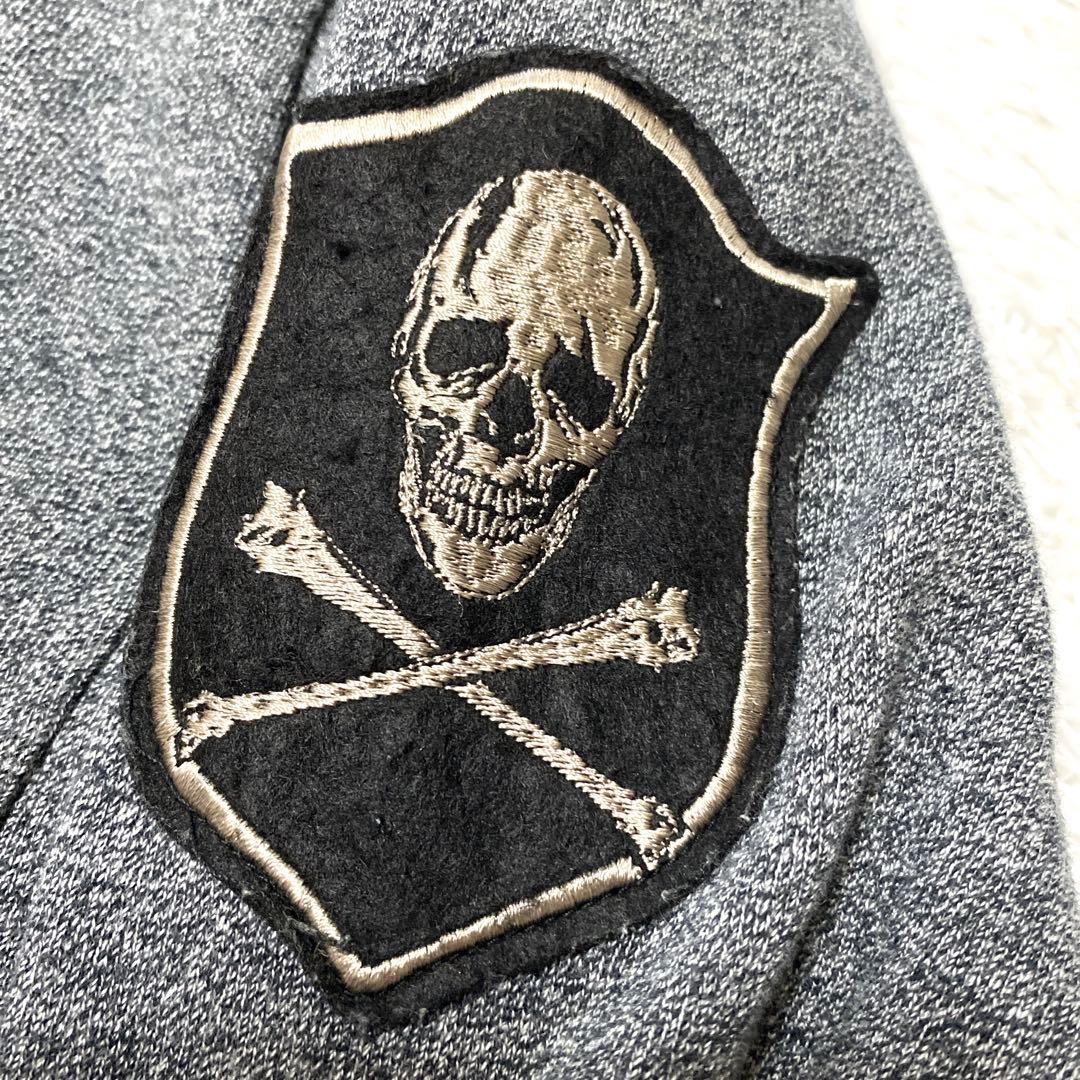 VANSON スカル刺繍 コットン スウェットブルゾン グレー L 2way