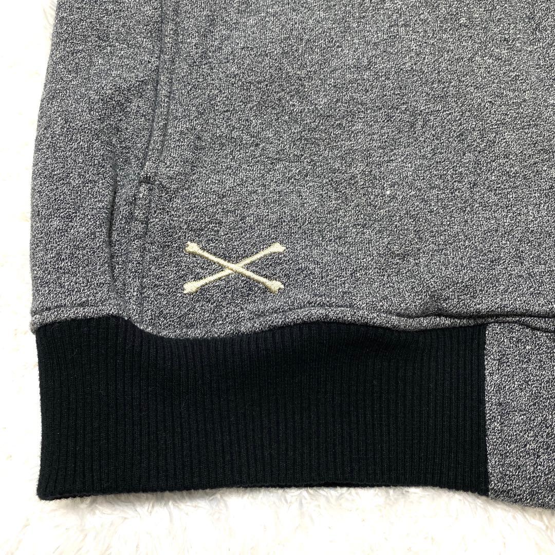 VANSON スカル刺繍 コットン スウェットブルゾン グレー L 2way