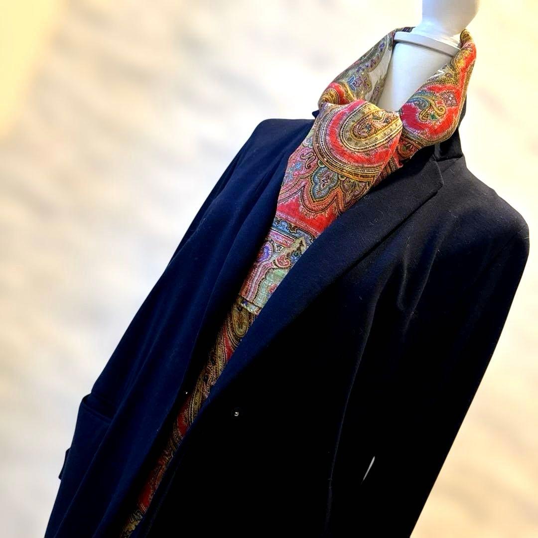 【ETRO 】☆エトロ☆ レッド系☆ペイズリー柄 ☆シルク混合☆大判ストール☆