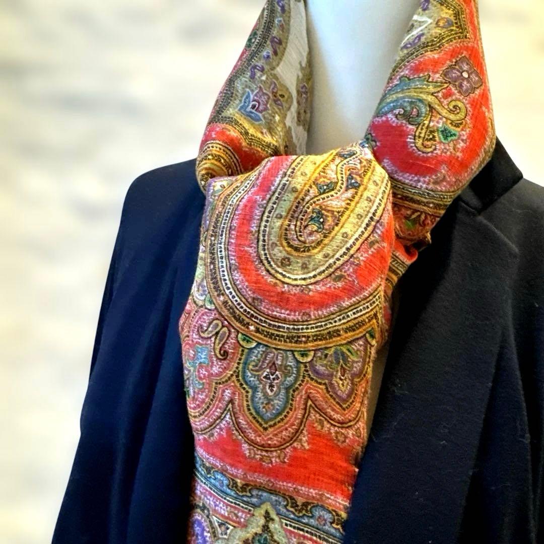 【ETRO 】☆エトロ☆ レッド系☆ペイズリー柄 ☆シルク混合☆大判ストール☆