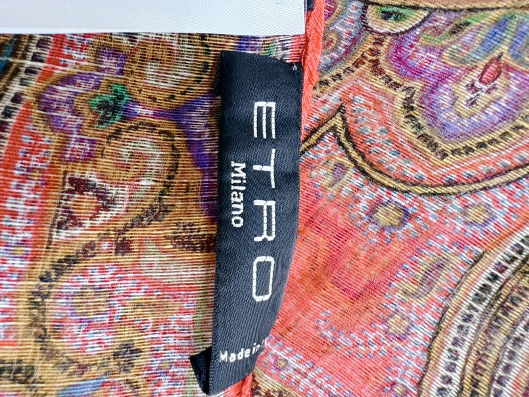 【ETRO 】☆エトロ☆ レッド系☆ペイズリー柄 ☆シルク混合☆大判ストール☆
