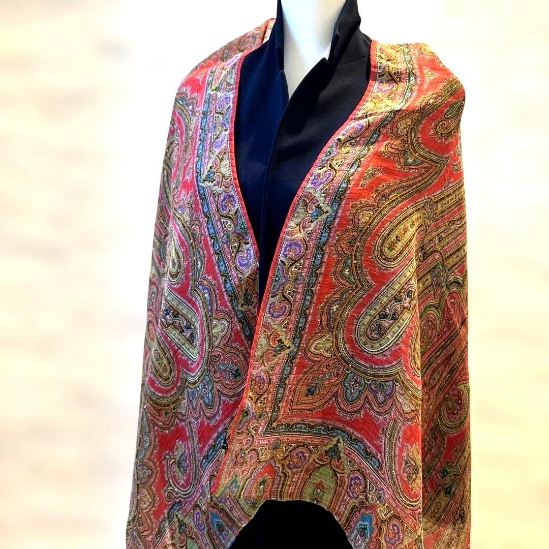 【ETRO 】☆エトロ☆ レッド系☆ペイズリー柄 ☆シルク混合☆大判ストール☆