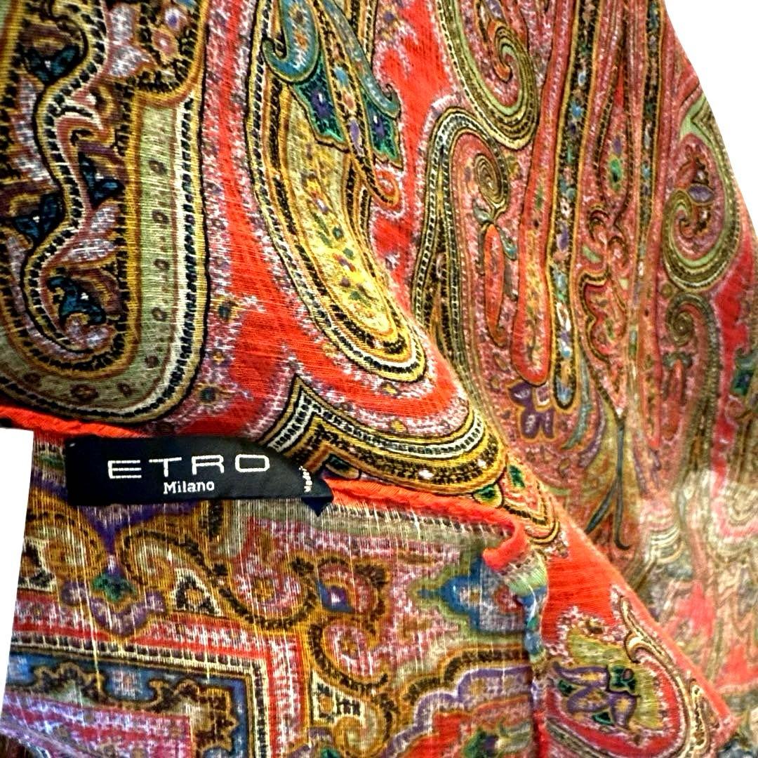 【ETRO 】☆エトロ☆ レッド系☆ペイズリー柄 ☆シルク混合☆大判ストール☆