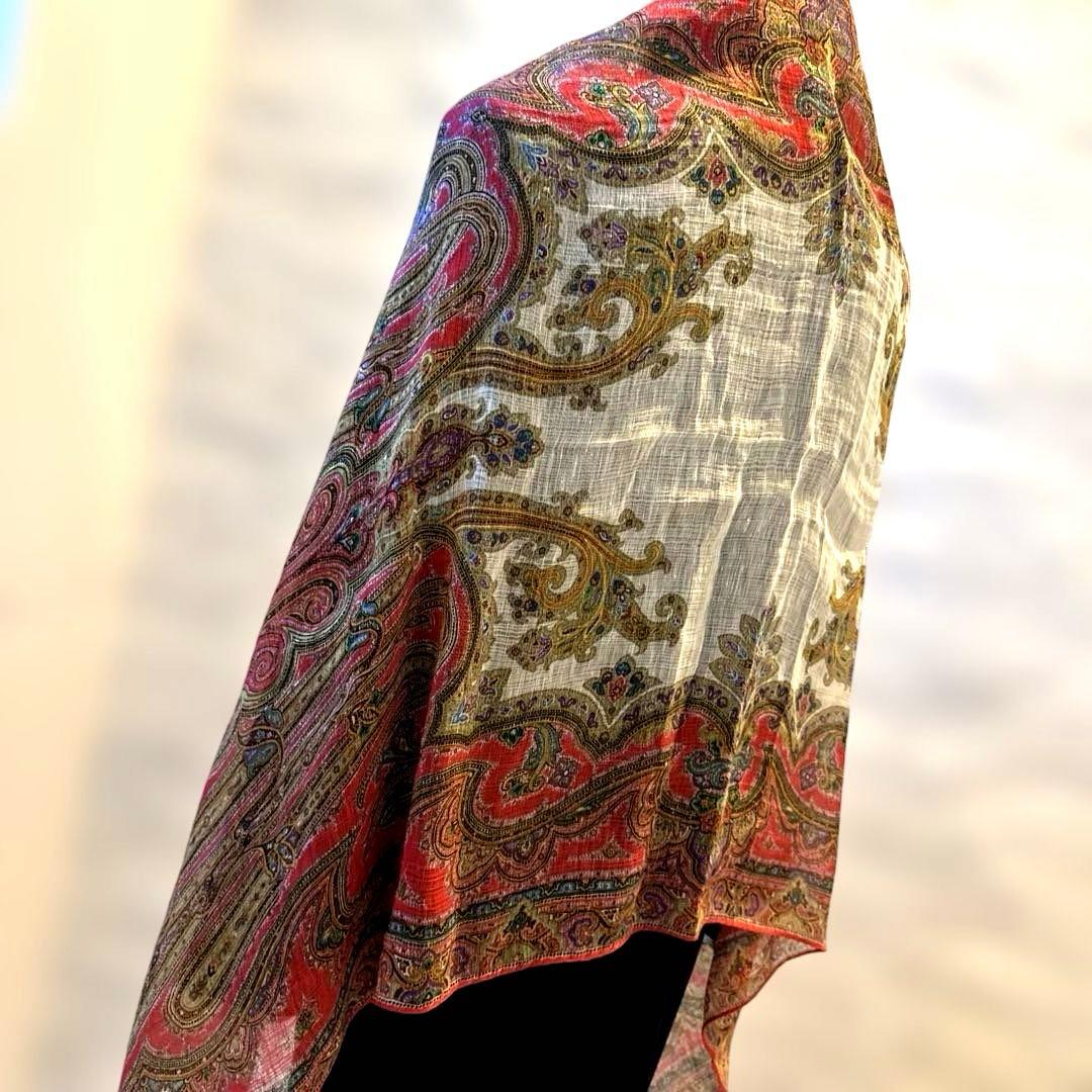 【ETRO 】☆エトロ☆ レッド系☆ペイズリー柄 ☆シルク混合☆大判ストール☆