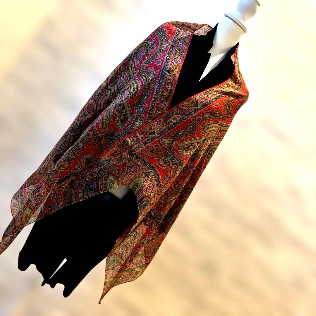 【ETRO 】☆エトロ☆ レッド系☆ペイズリー柄 ☆シルク混合☆大判ストール☆