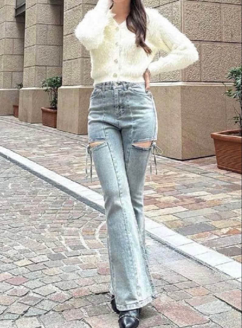 美品♡ROSEXXYカットアウト　リボンデニム　ライトブルー　S size♡