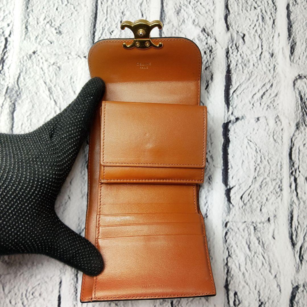 セリーヌ✨トリオンフ ゴールド金具 PVC レザー 本革 三つ折り財布