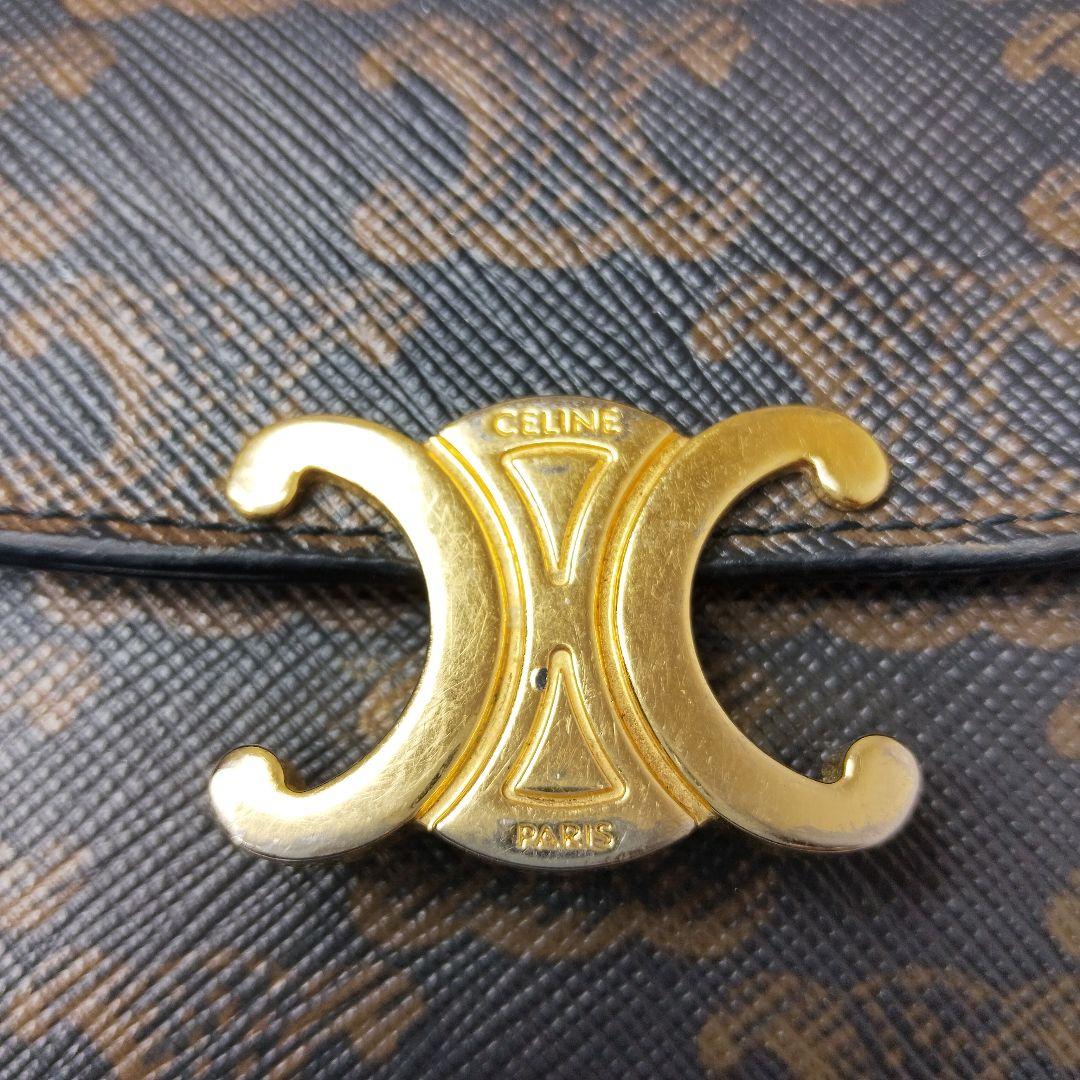 セリーヌ✨トリオンフ ゴールド金具 PVC レザー 本革 三つ折り財布