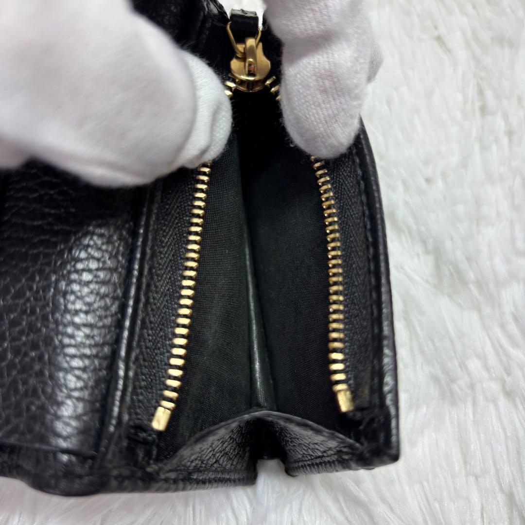✨美品✨ グッチ 二つ折り財布 マーモント シボ ブラック 金ロゴ ダブルG 黒