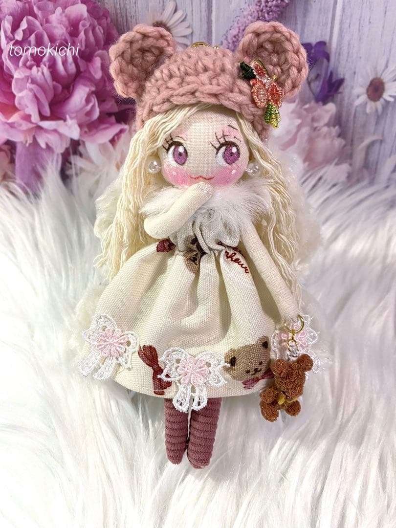 s307＊さん専用❤️クマ耳帽子❤️クマ柄❤️ドールチャーム❤️ハンドメイド