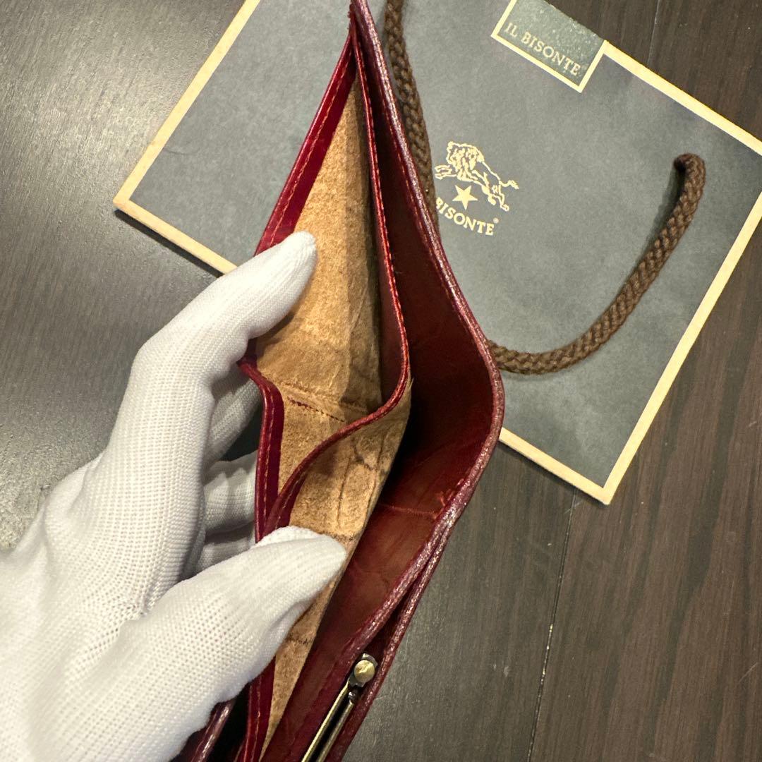イルビゾンテ　赤レザー三つ折り財布 クロコダイル
