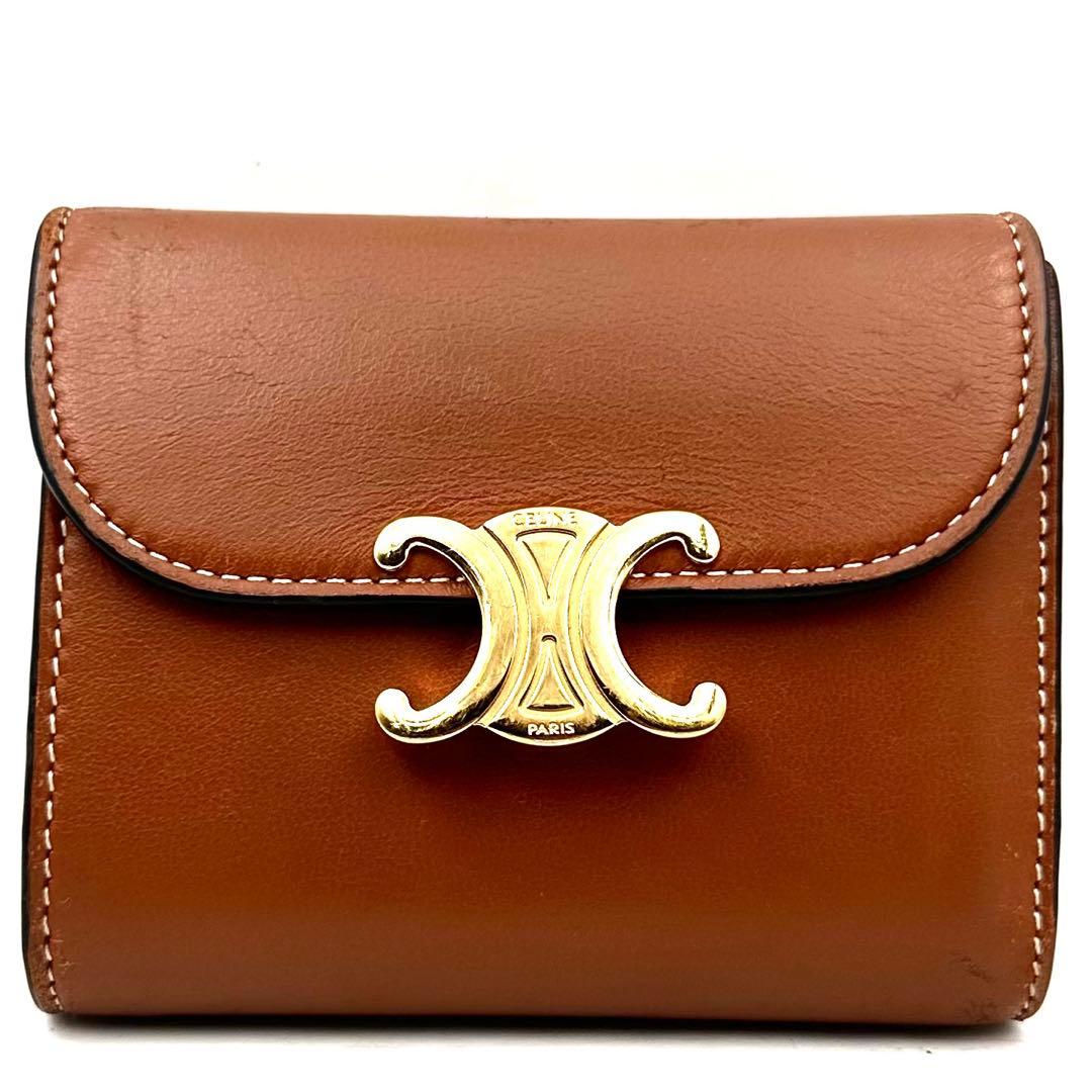 《美品》現行/純正箱付 CELINE トリオンフ レザー スモールウォレット