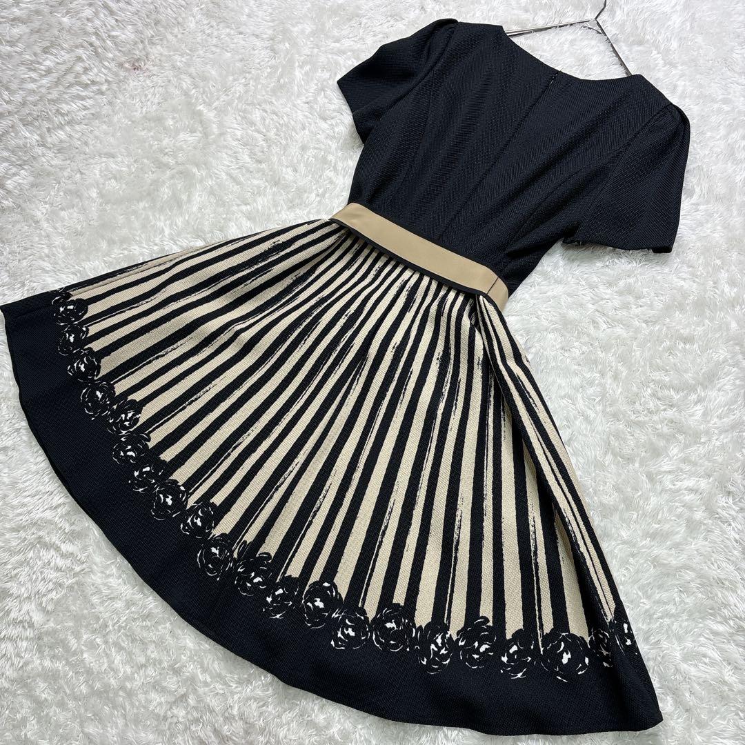 M'S GRACY ワンピース 40 黒 切替 フレア 半袖 上品 フォーマル
