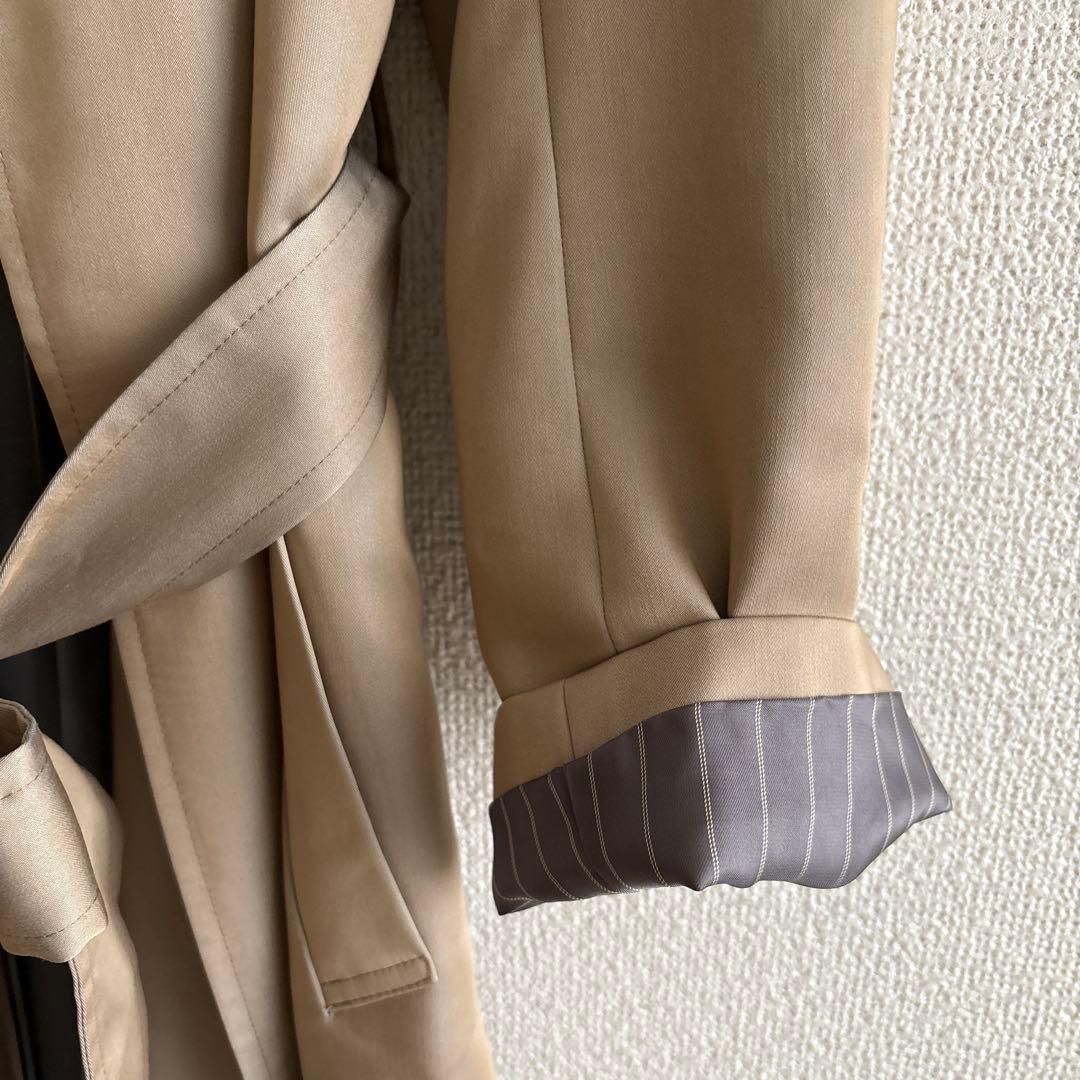 美品❣️BALLSEY ノーカラーフレアコート裏地付　光沢ブラウン / 38