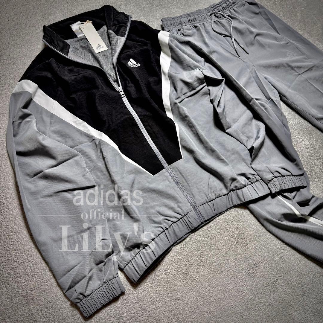 【ＸＬサイズ】adidas上下セットアップ　グレー　ブラック　ウーブン　ウインド