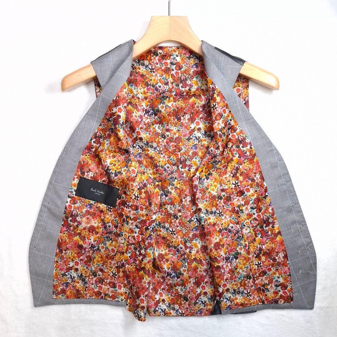 【美品】Paul Smith 花柄 チェック柄 ベスト グレー M