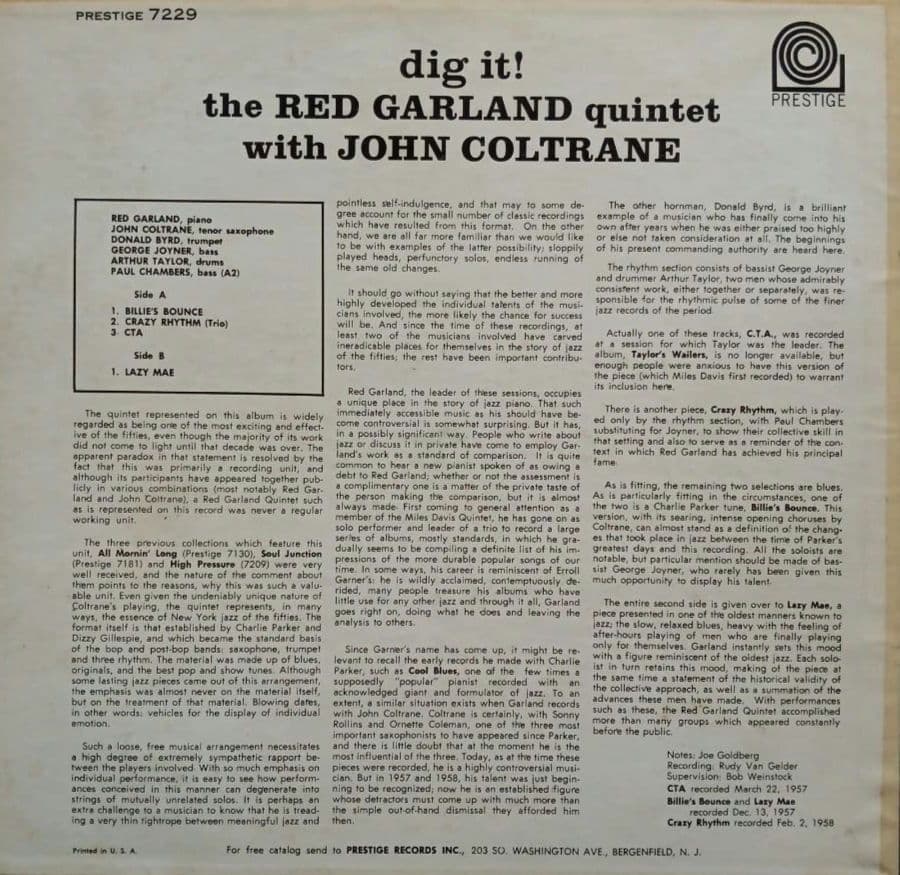 洋楽 Red Garland with John Coltrane - dig it!