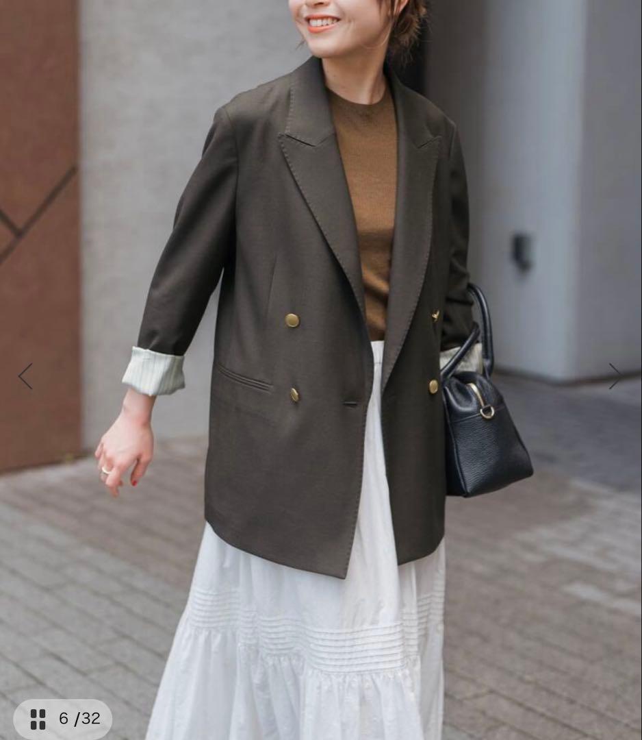 Spick&Span ウールブレンドダブルブレストジャケットブラウン